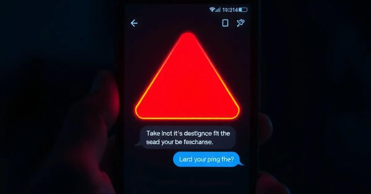 Smartphone dans l'obscurité affichant une alerte rouge au milieu de messages de chat, ambiance sombre et cinématique